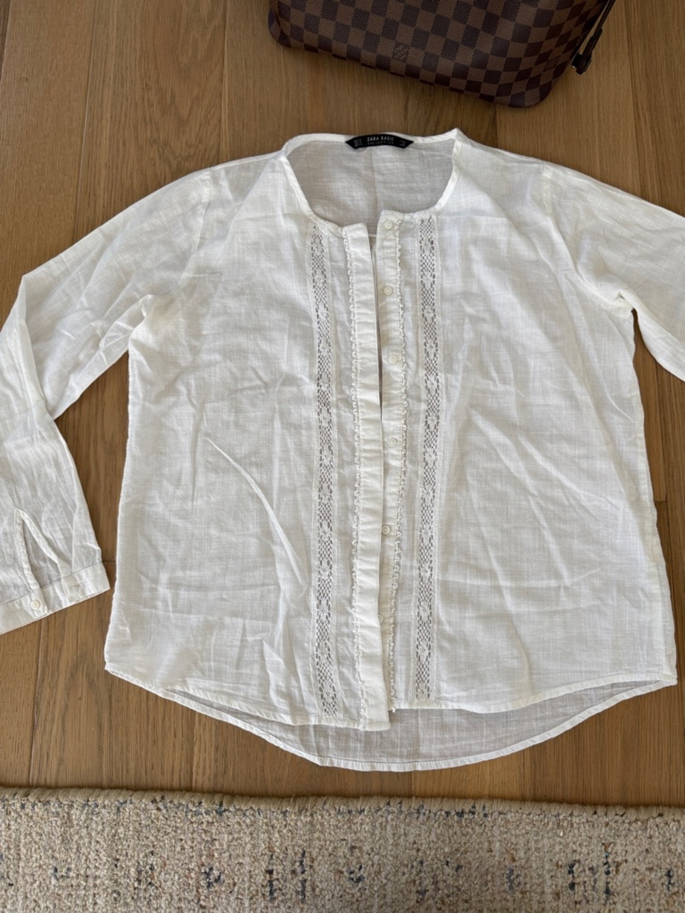 Zara White Lace-Trim Button Front Top